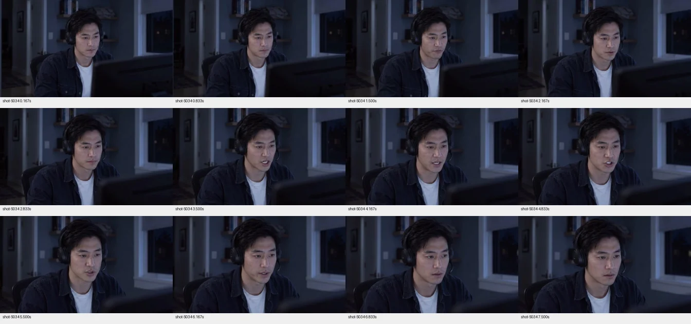 Contact sheet of Alex's generated performance at successive moments.